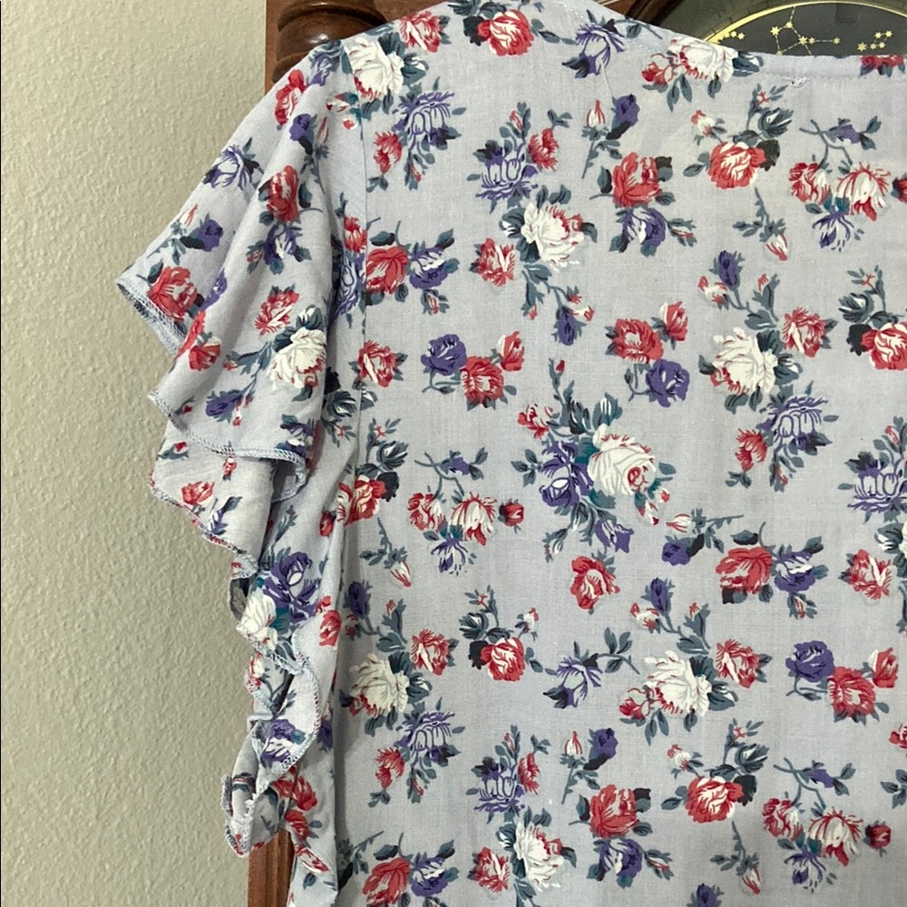Suzanne Betro Blue Ruffled Cap Sleeve Blouse - Picture 4 of 8